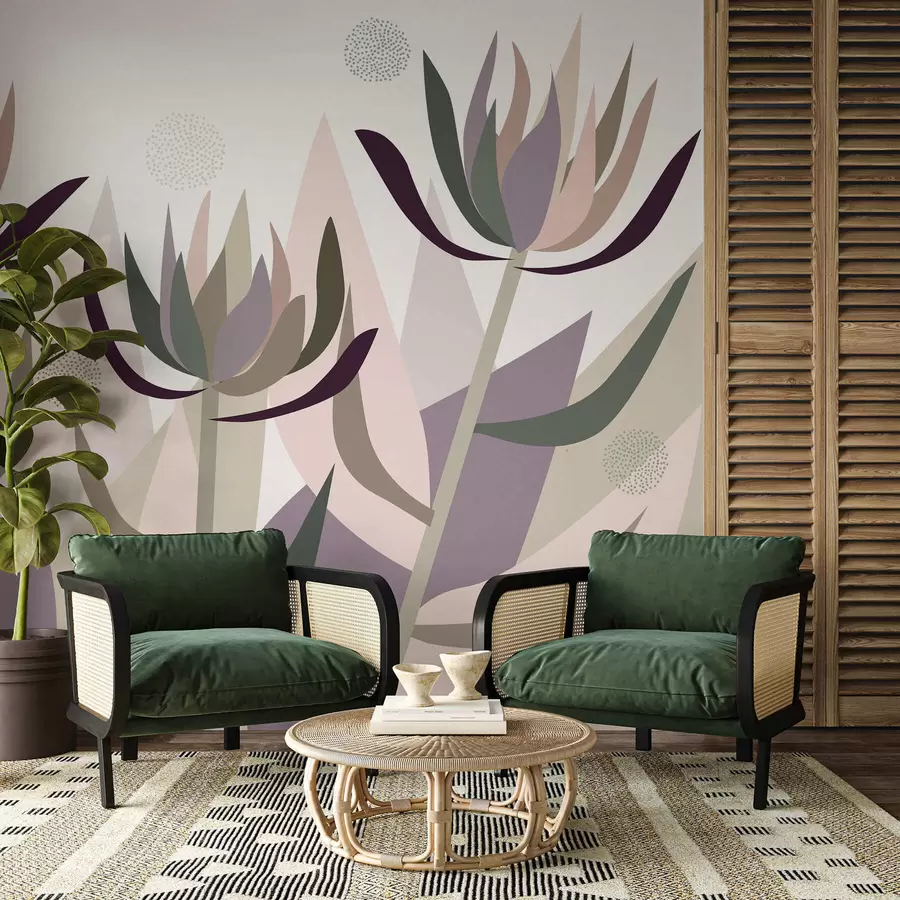 wall murals stylised protea flowers in a primitive style w05236