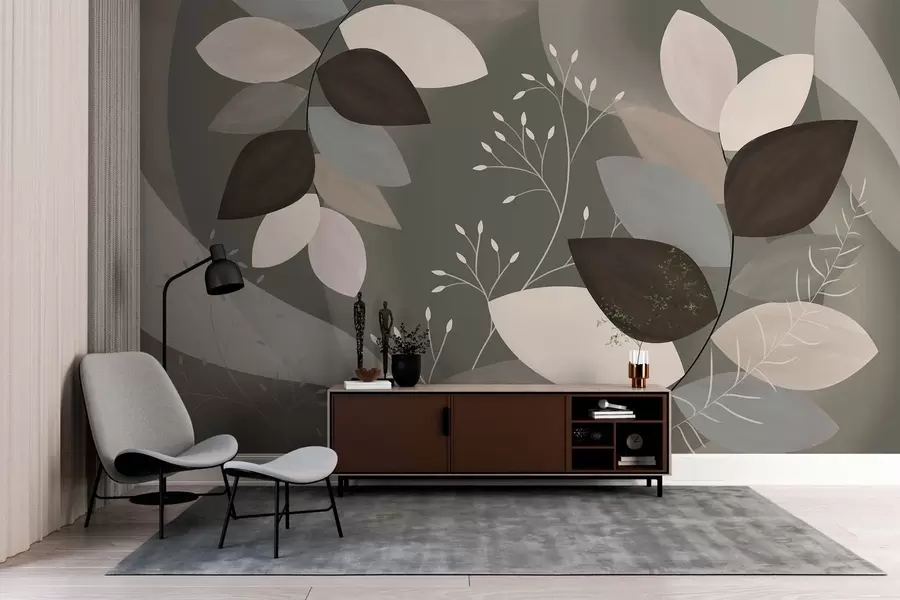 wall murals leaves and grasses in dark shades w05237v1