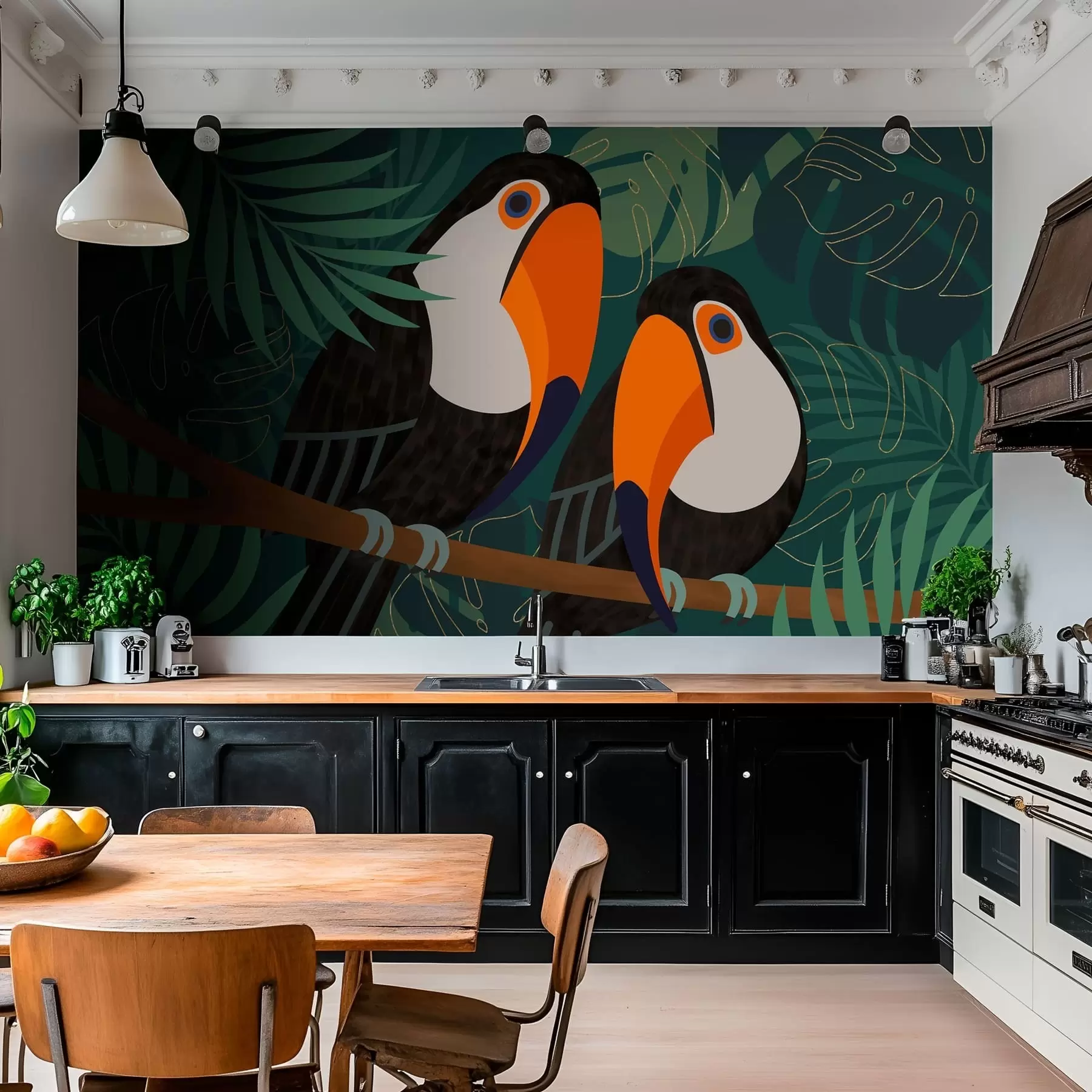 wall murals pair of toucans on a branch in Afro style w05239