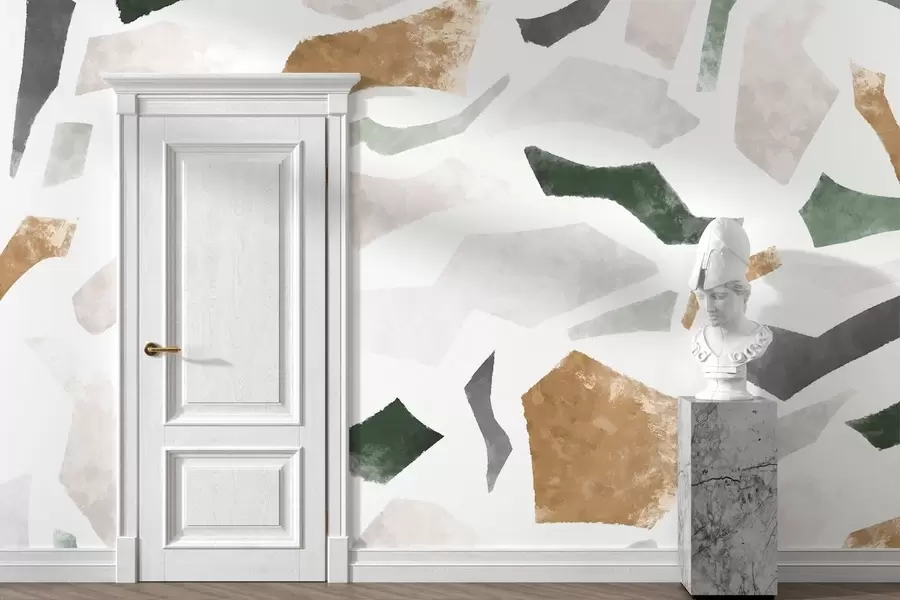 wall murals Abstract textured fragments in green and beige tones w05146