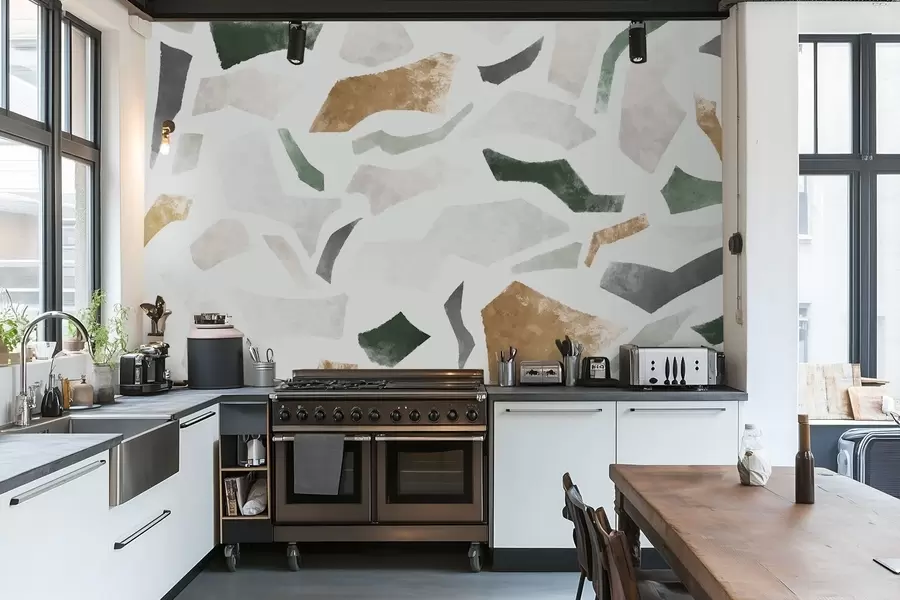 wall murals Abstract textured fragments in green and beige tones w05146