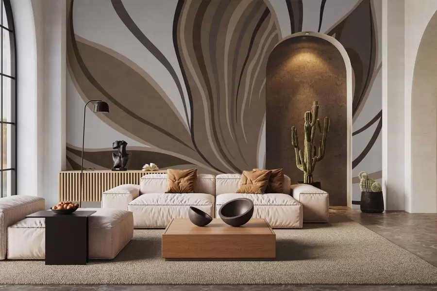wall murals Stylized flower with flowing lines in brown tones w05147