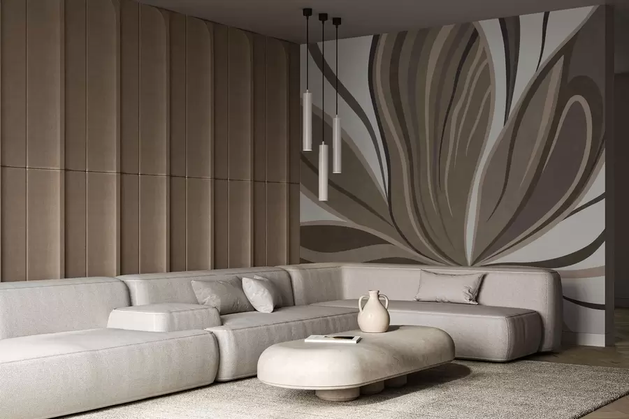 wall murals Stylized flower with flowing lines in brown tones w05147