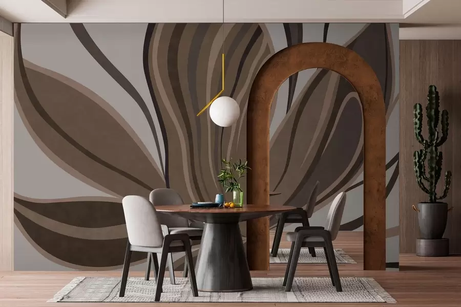 wall murals Stylized flower with flowing lines in brown tones w05147