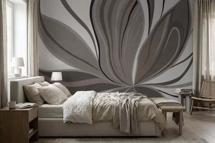 wall murals Abstract flower with soft lines in gray beige tones w05147v1