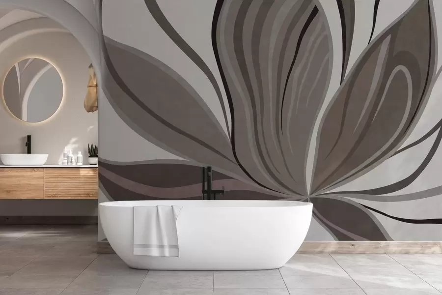 wall murals Abstract flower with soft lines in gray beige tones w05147v1