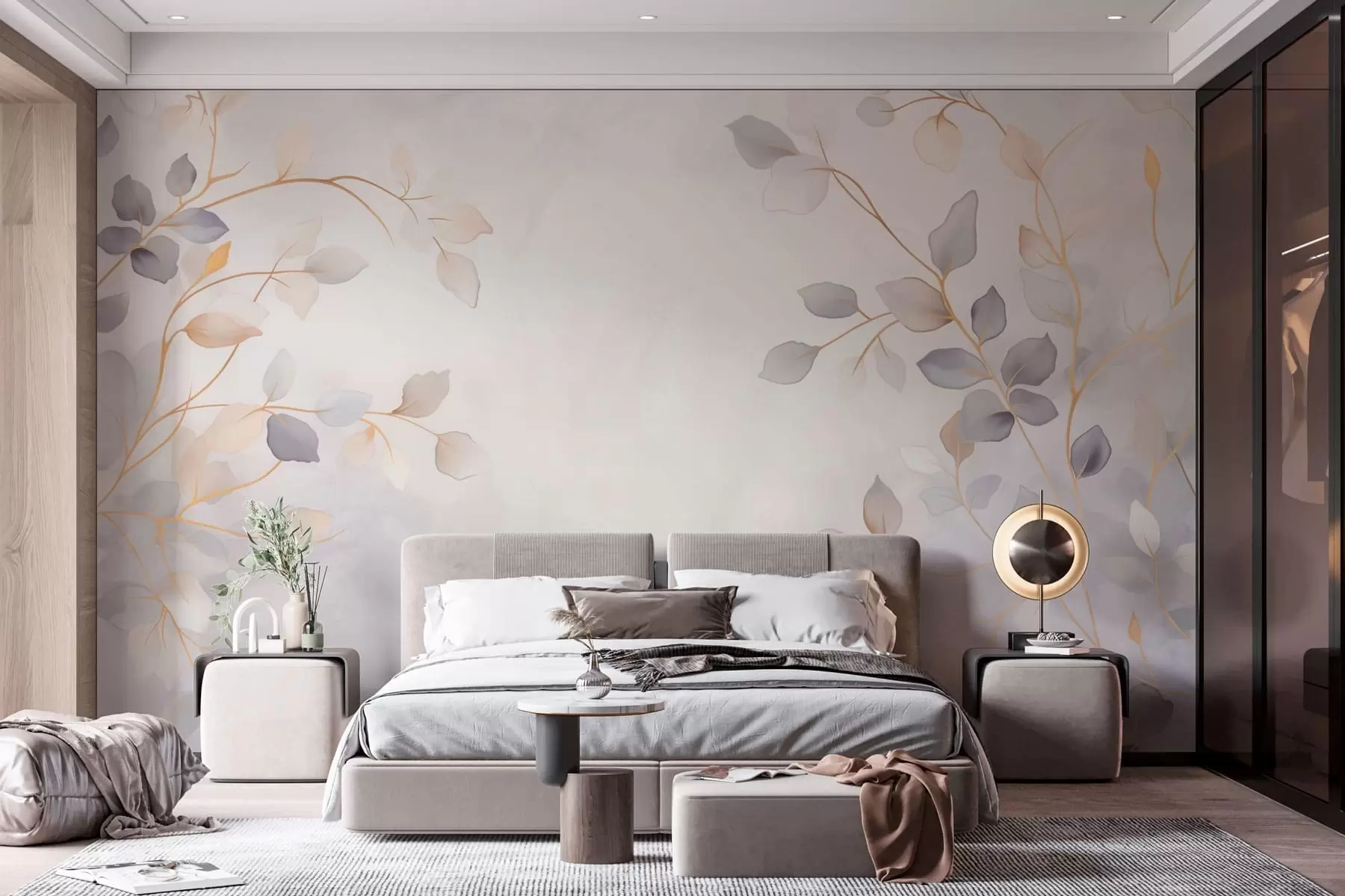 wall murals Delicate leafy branches on a soft blurred background w05296