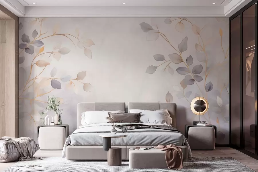 wall murals Delicate leafy branches on a soft blurred background w05296