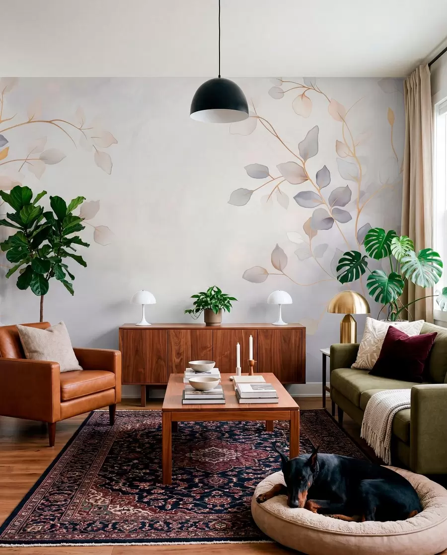 wall murals Delicate leafy branches on a soft blurred background w05296