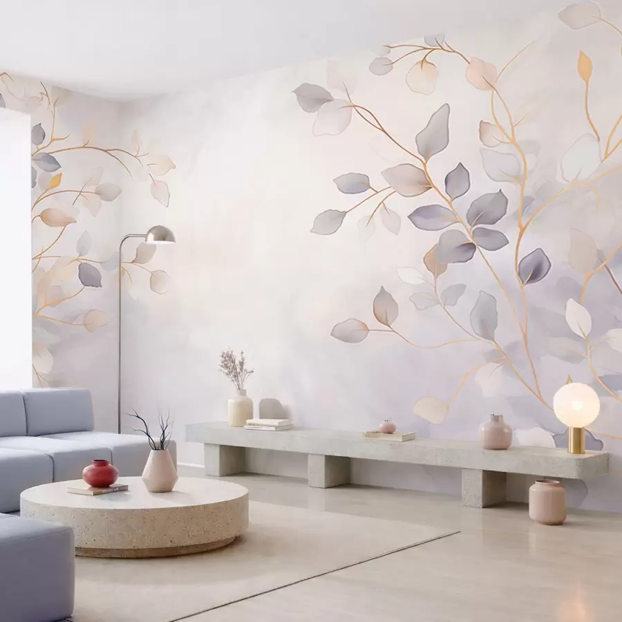 wall murals Delicate leafy branches on a soft blurred background w05296