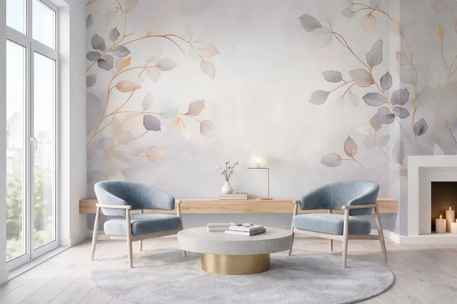 wall murals Delicate leafy branches on a soft blurred background w05296