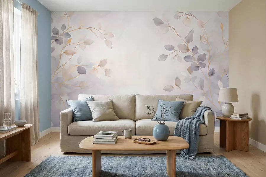 wall murals Delicate leafy branches on a soft blurred background w05296