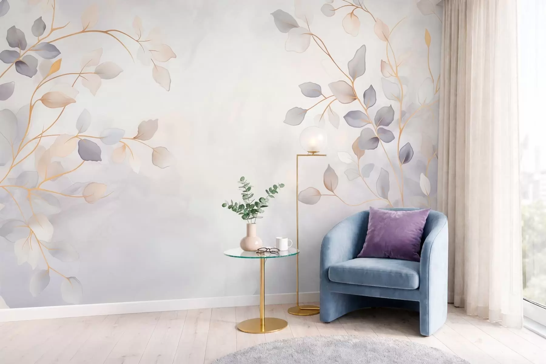 wall murals Delicate leafy branches on a soft blurred background w05296