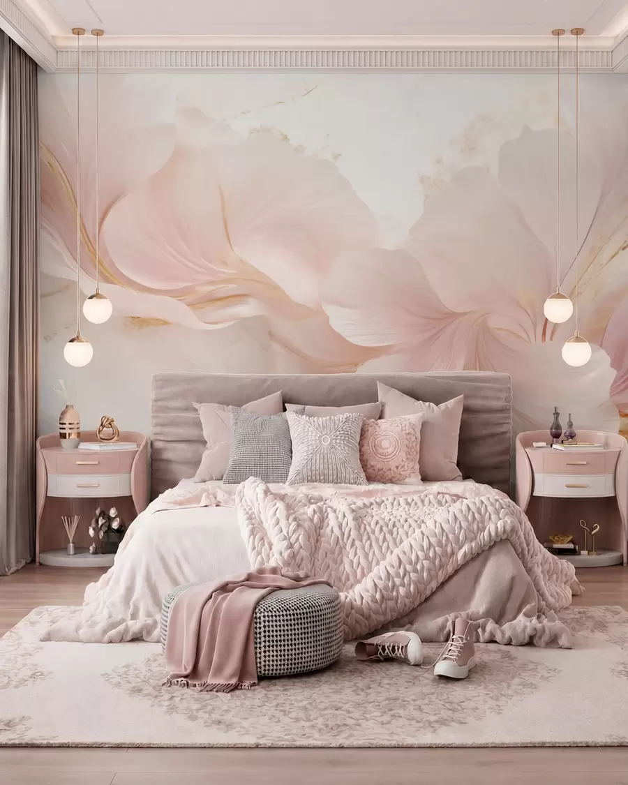 wall murals Soft pink flowers on a light background w05357