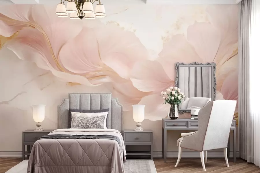 wall murals Soft pink flowers on a light background w05357