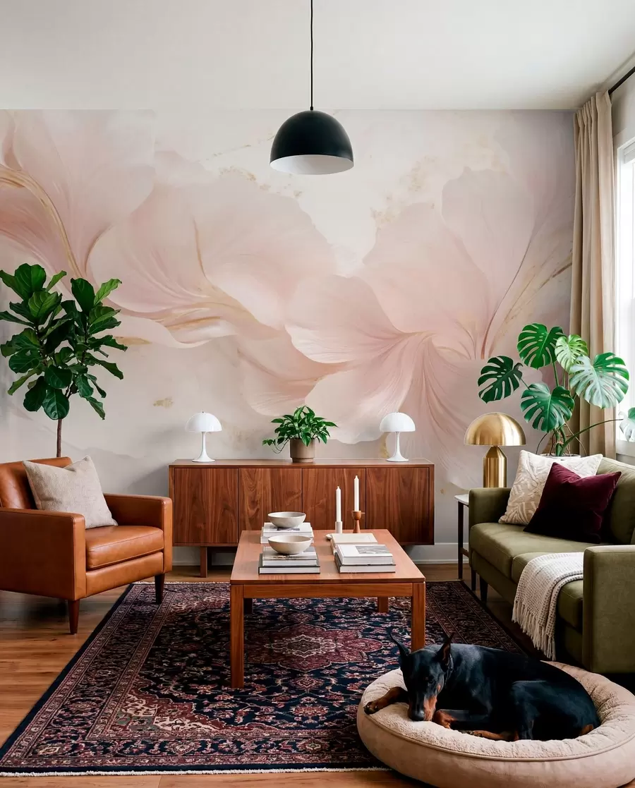 wall murals Soft pink flowers on a light background w05357