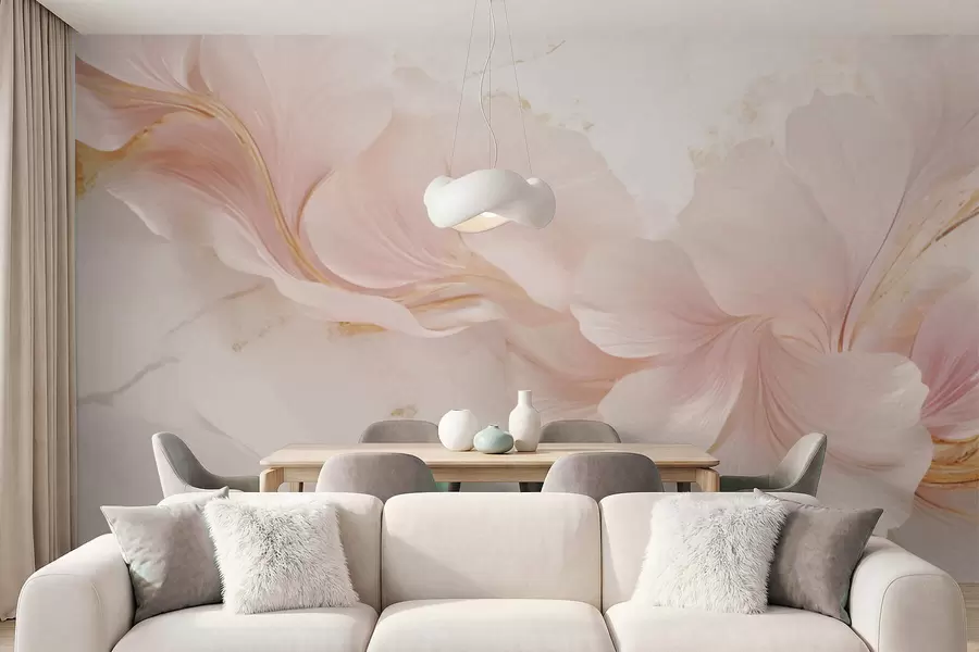 wall murals Soft pink flowers on a light background w05357