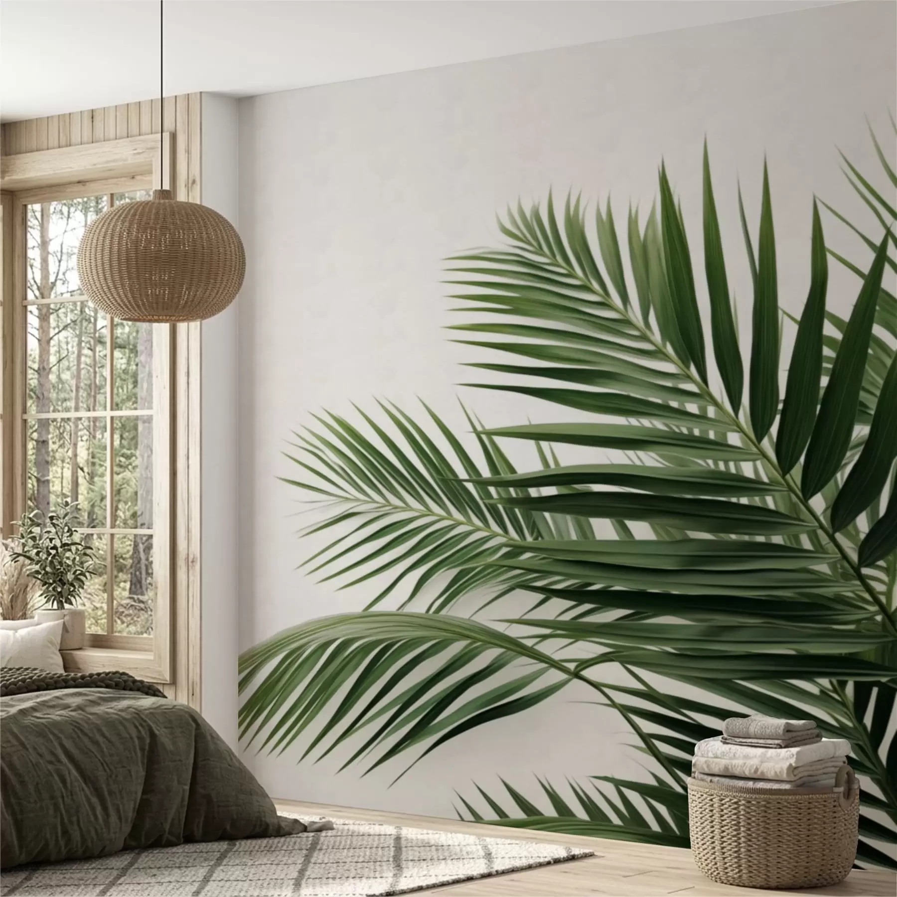 wall murals Green palm leaves on a light background w05391