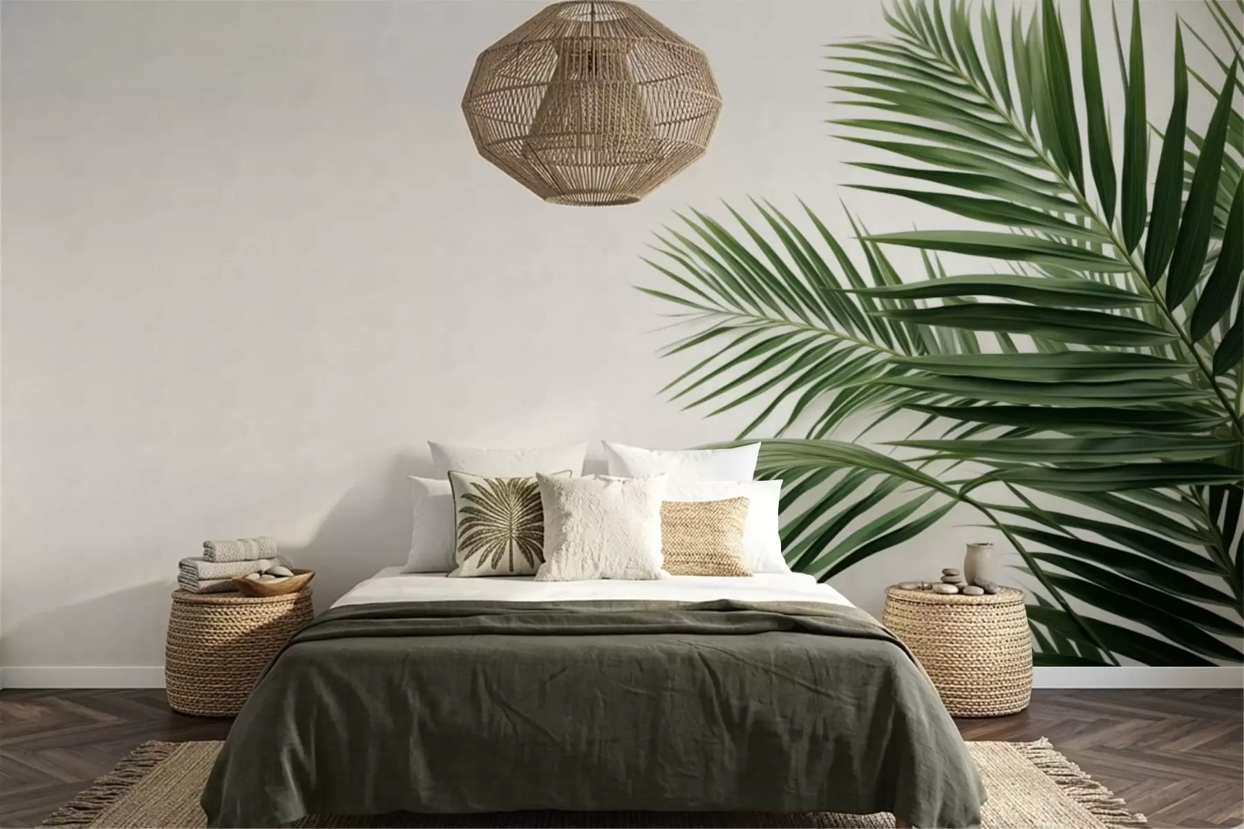 wall murals Green palm leaves on a light background w05391