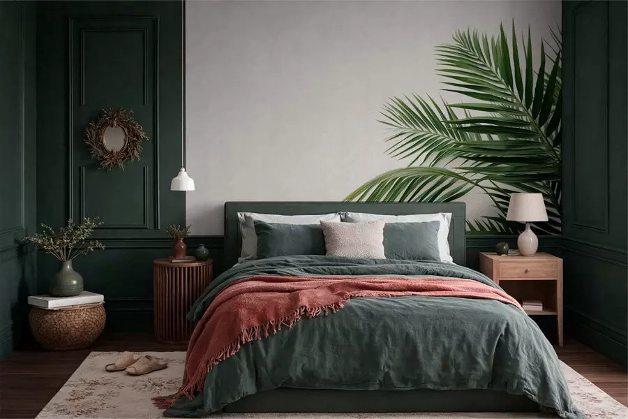 wall murals Green palm leaves on a light background w05391