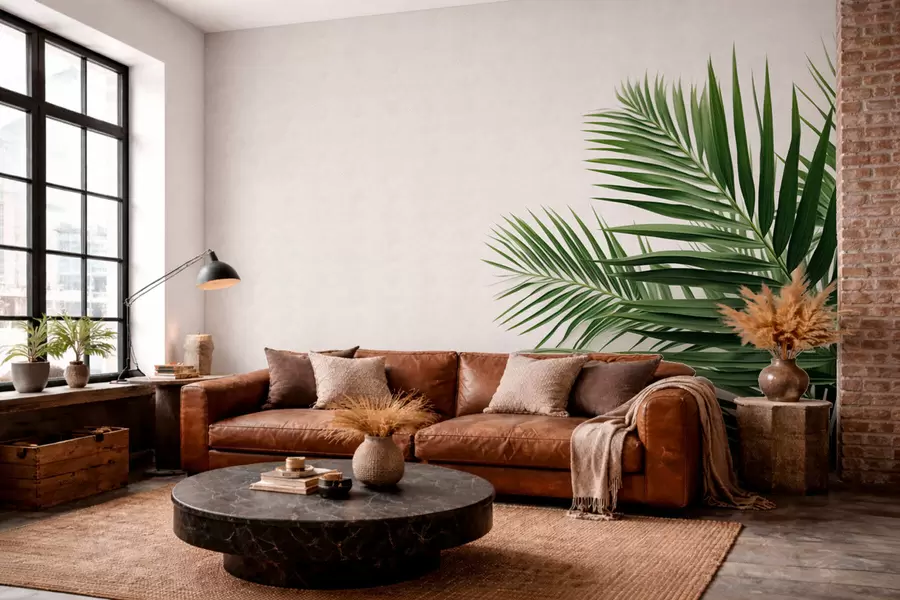 wall murals Green palm leaves on a light background w05391