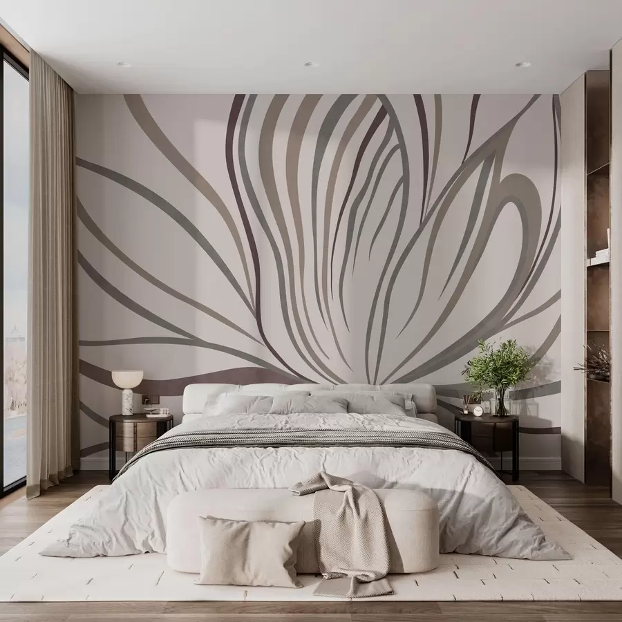 wall murals Abstract flower with lines in gray and pink tones w05392