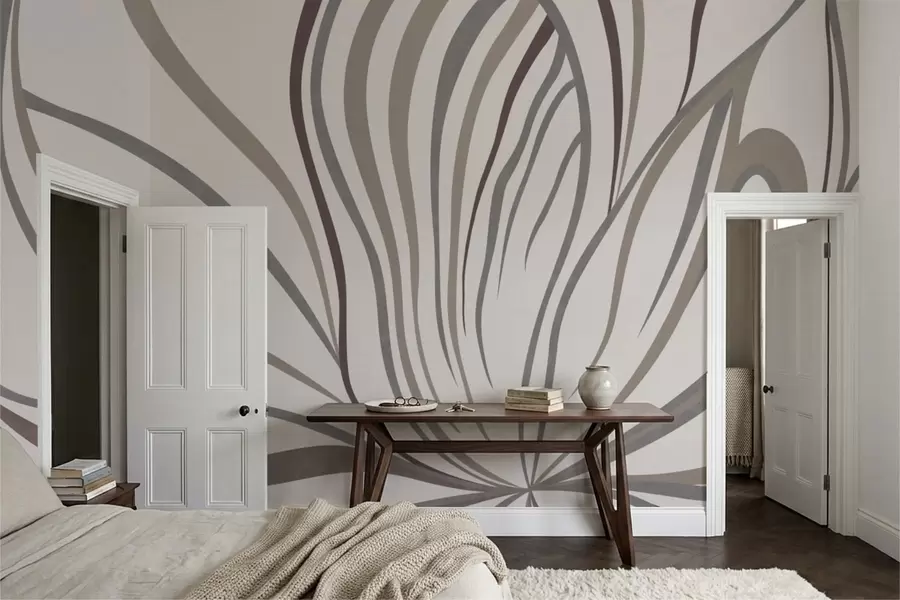 wall murals Abstract flower with lines in gray and pink tones w05392