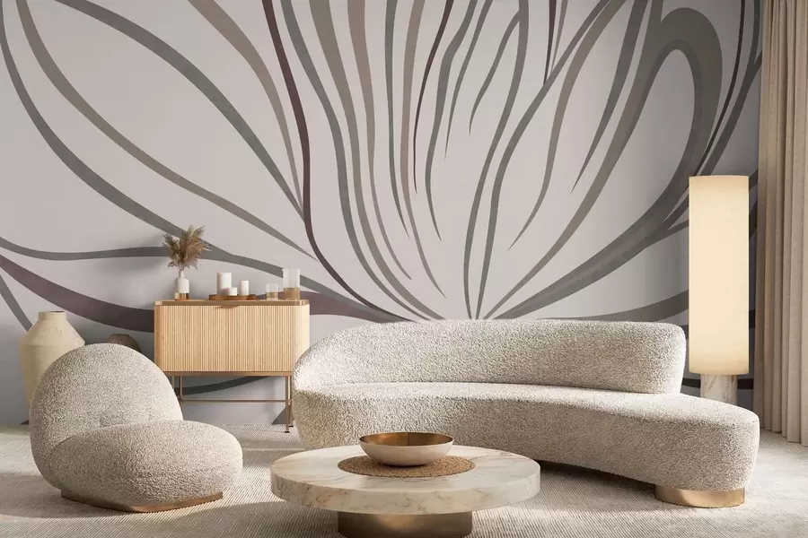 wall murals Abstract flower with lines in gray and pink tones w05392