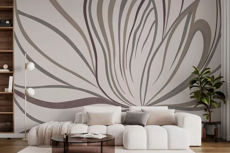 wall murals Abstract flower with lines in gray and pink tones w05392