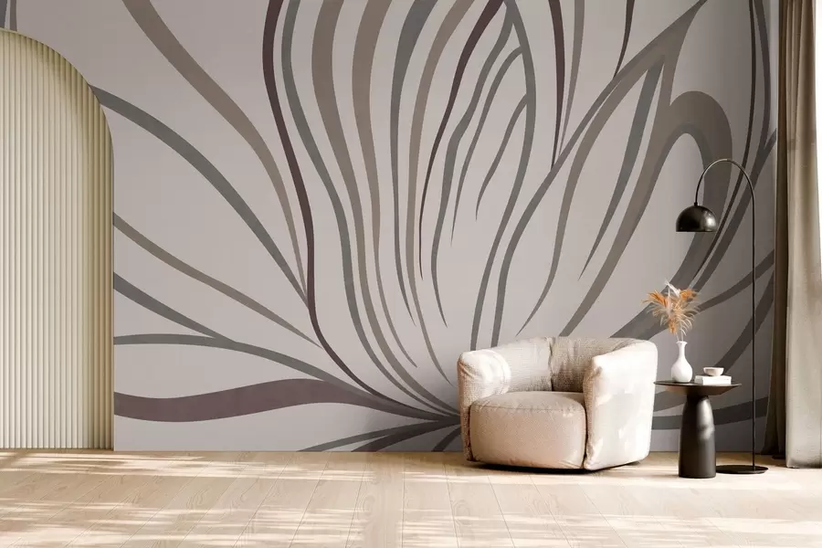 wall murals Abstract flower with lines in gray and pink tones w05392