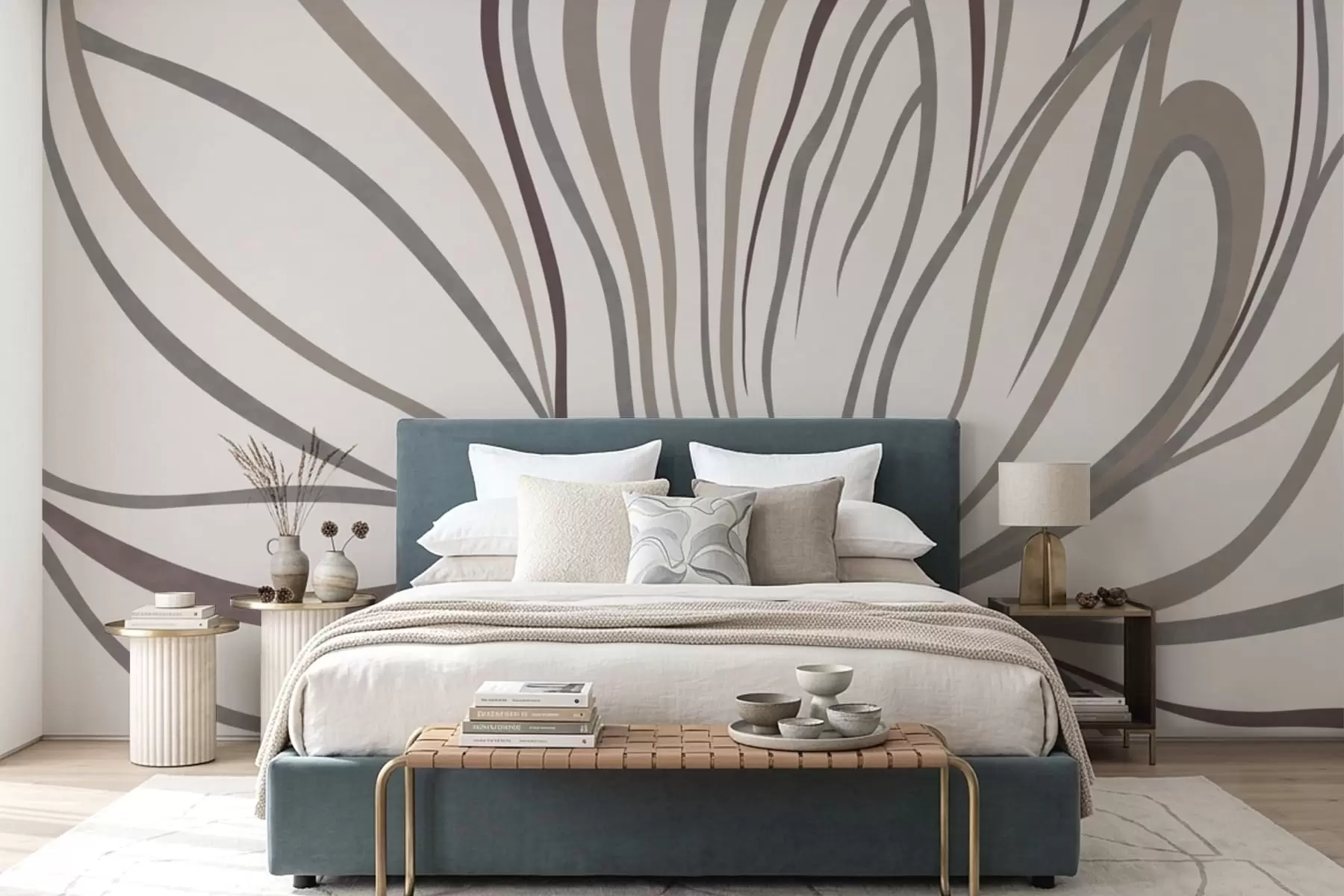 wall murals Abstract flower with lines in gray and pink tones w05392