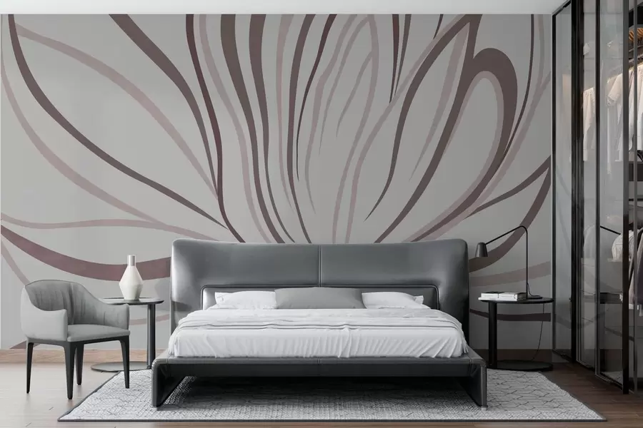 wall murals Stylized flower with soft lines in pink beige tones w05392v1