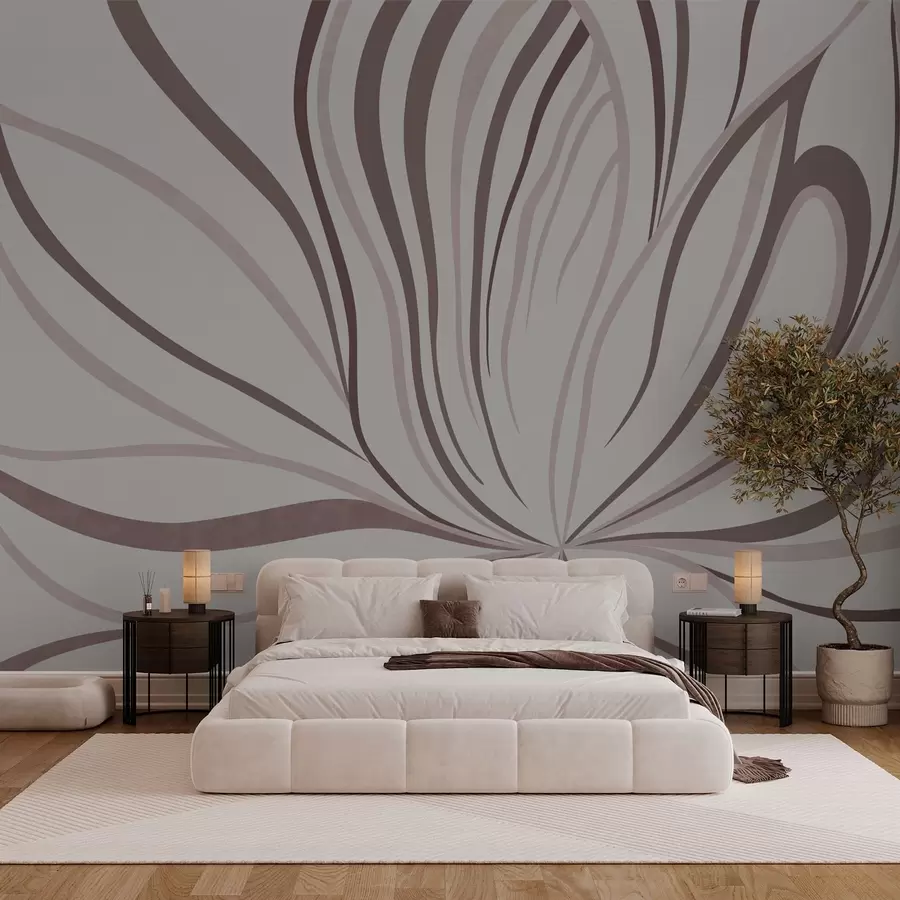wall murals Stylized flower with soft lines in pink beige tones w05392v1