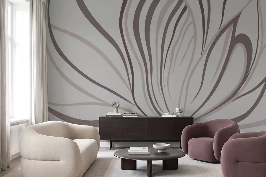 wall murals Stylized flower with soft lines in pink beige tones w05392v1