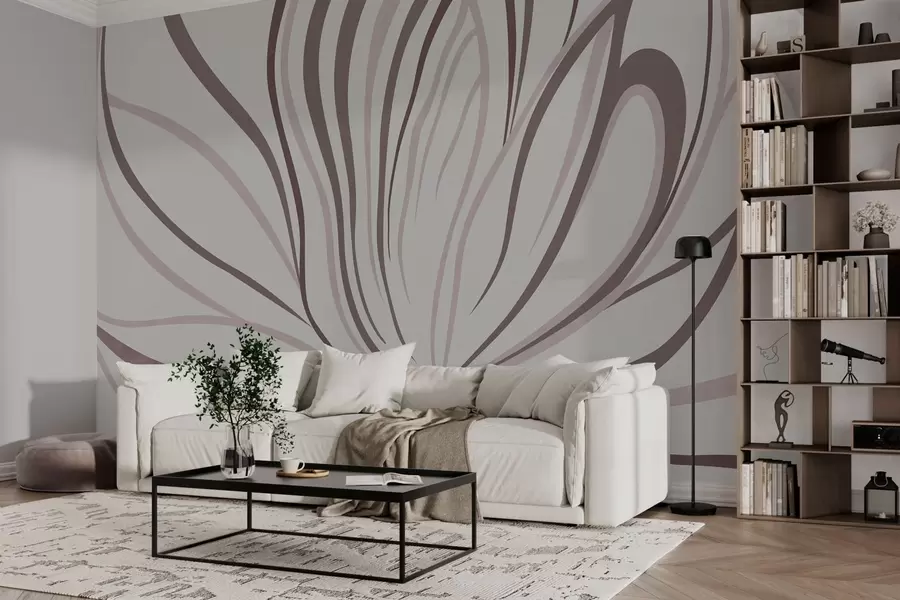 wall murals Stylized flower with soft lines in pink beige tones w05392v1