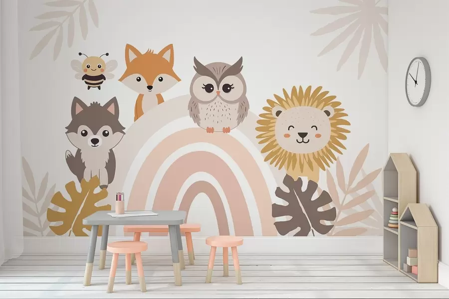 wall murals Cute animals near the rainbow w05399