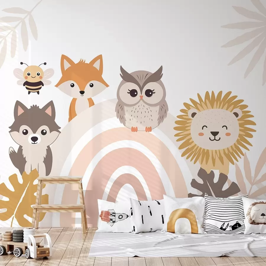 wall murals Cute animals near the rainbow w05399
