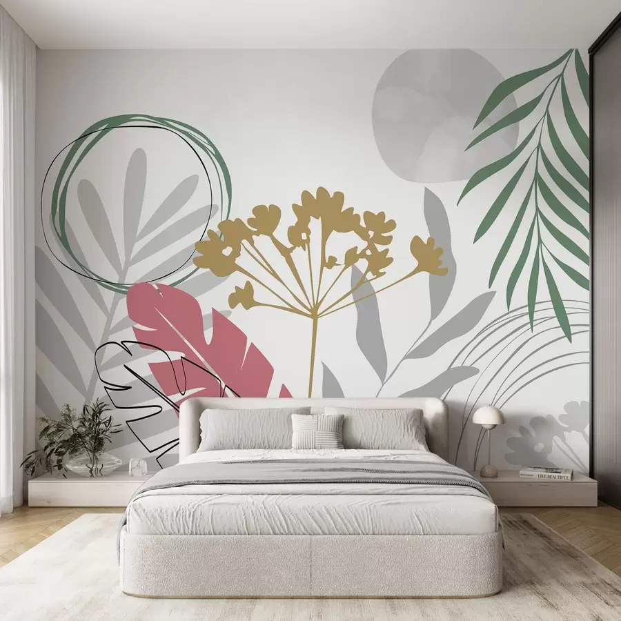 wall murals Abstraction with plants w05400v1