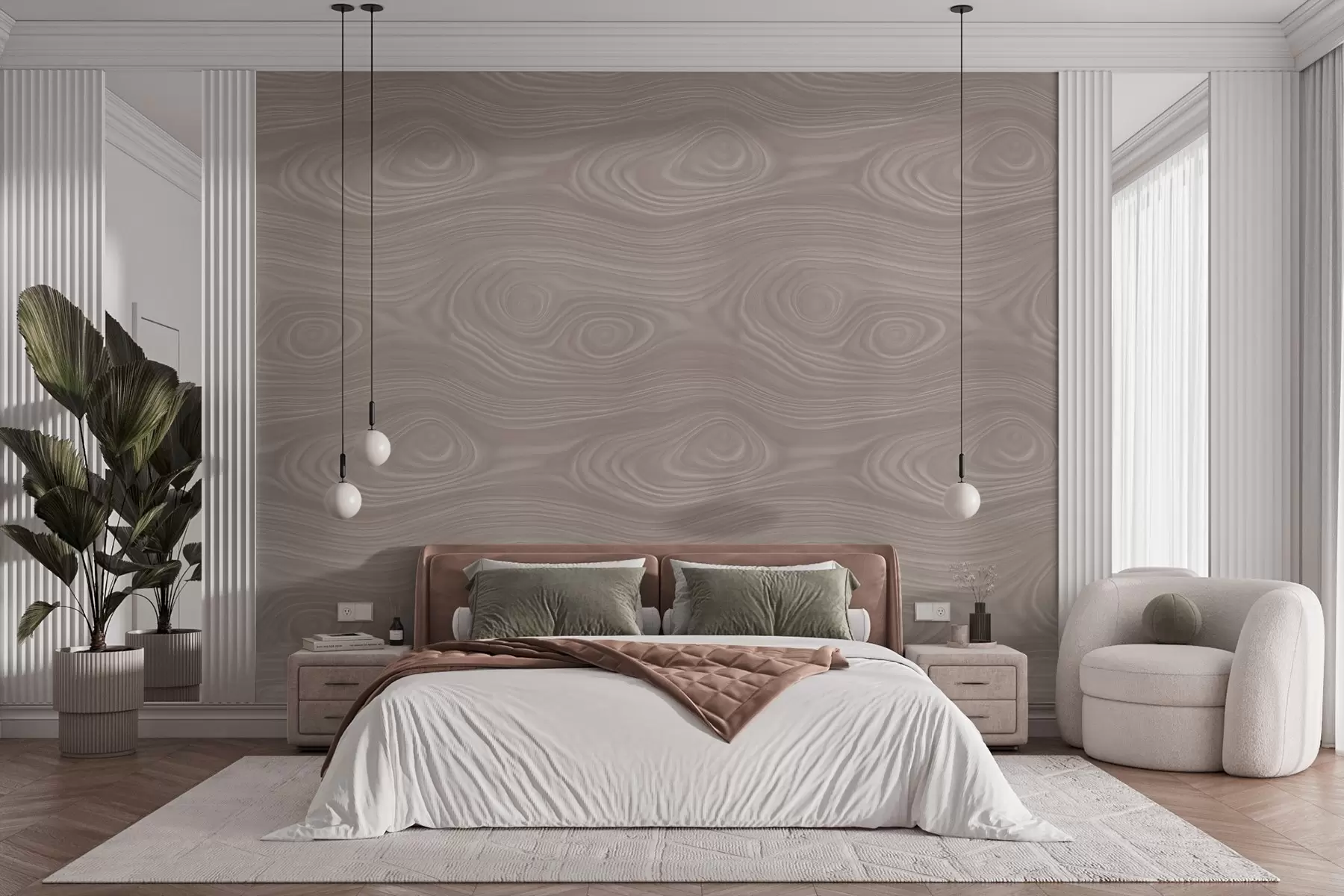 wall murals Abstract beige pattern with smooth lines and imitation of natural wood texture w09681