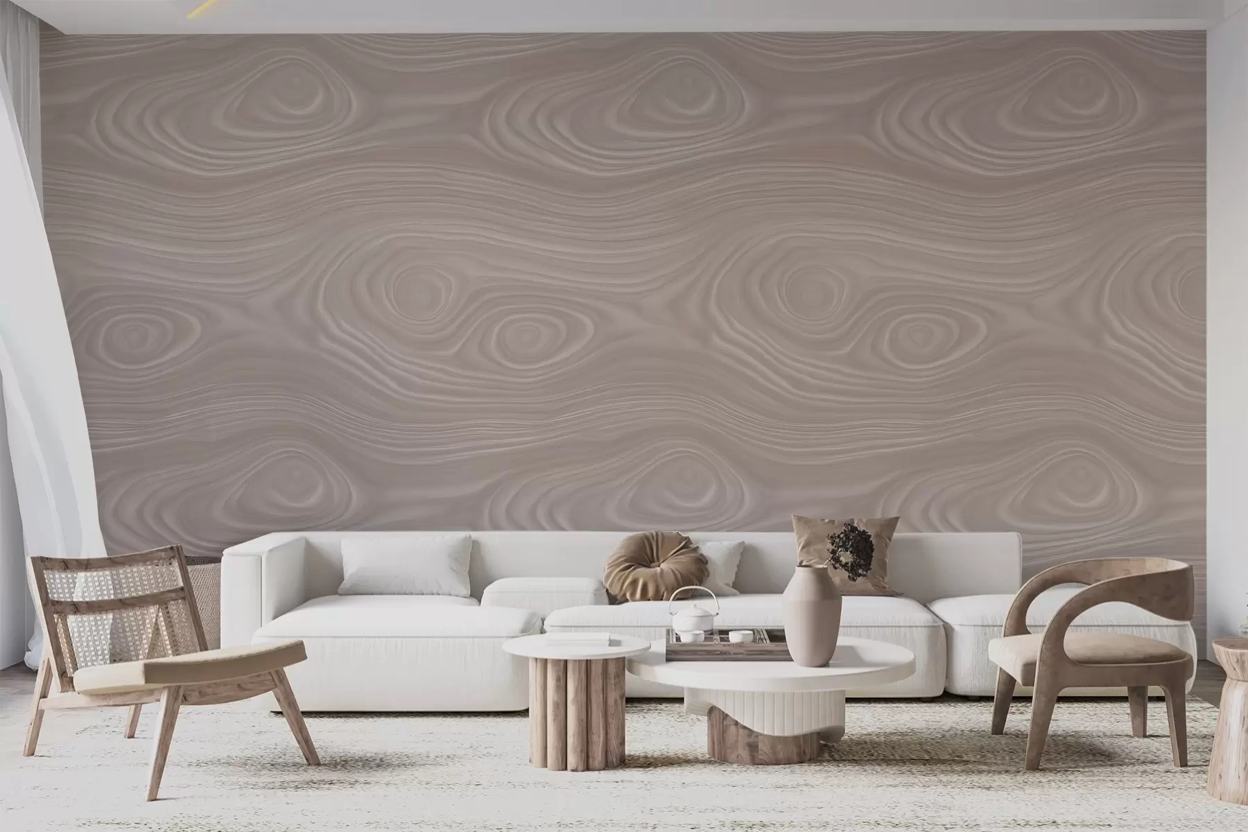 wall murals Abstract beige pattern with smooth lines and imitation of natural wood texture w09681