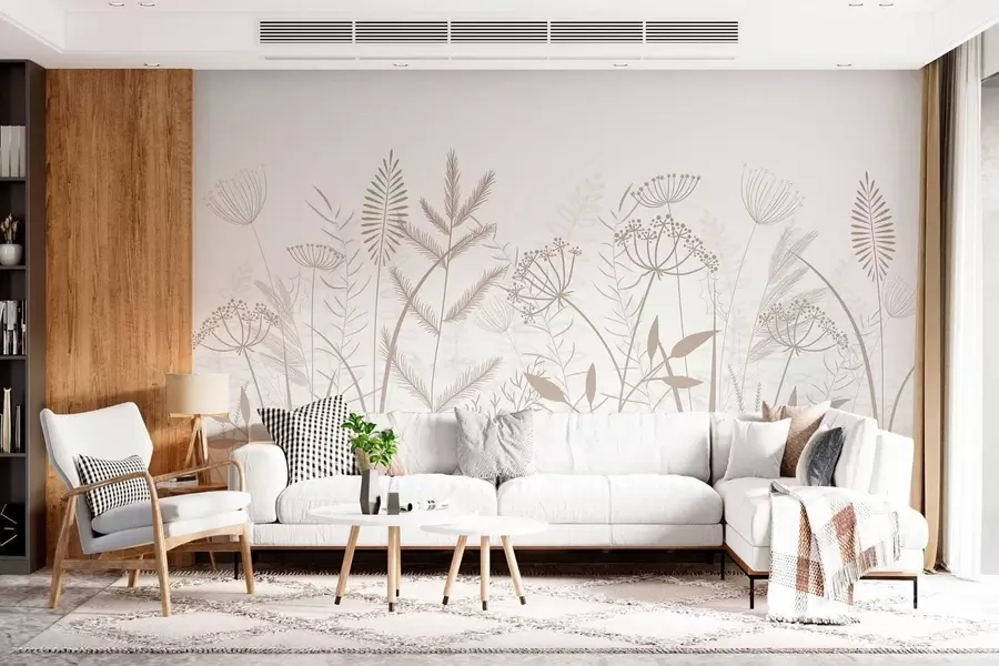 wall murals delicate hand-painted wild grasses and flowers against a white background w05383v2