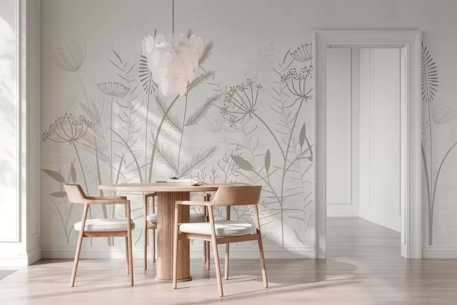wall murals delicate hand-painted wild grasses and flowers against a white background w05383v2