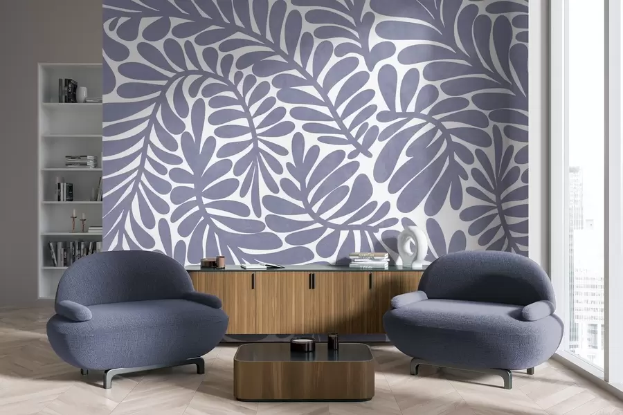 wall murals Stylized light blue leaves against a light background, textured art w09775v1