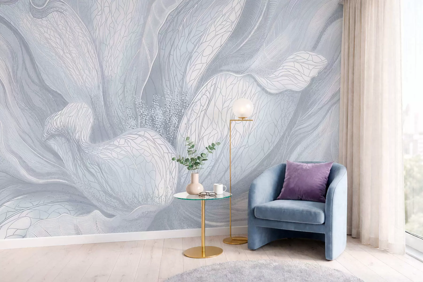 wall murals Abstract flower in cool blue tones w05119v2