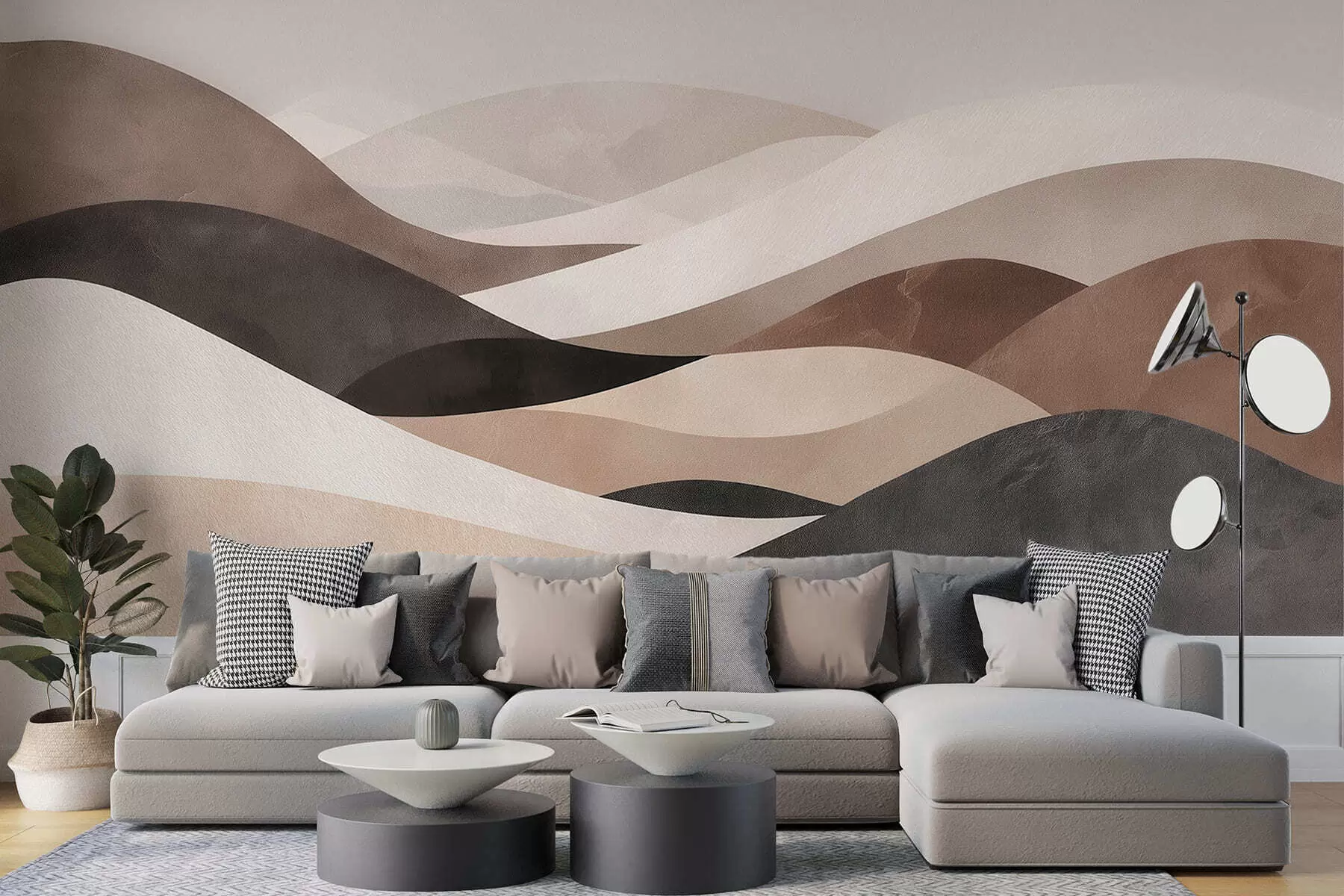 wall murals Abstract waves in sandy beige tones w09792