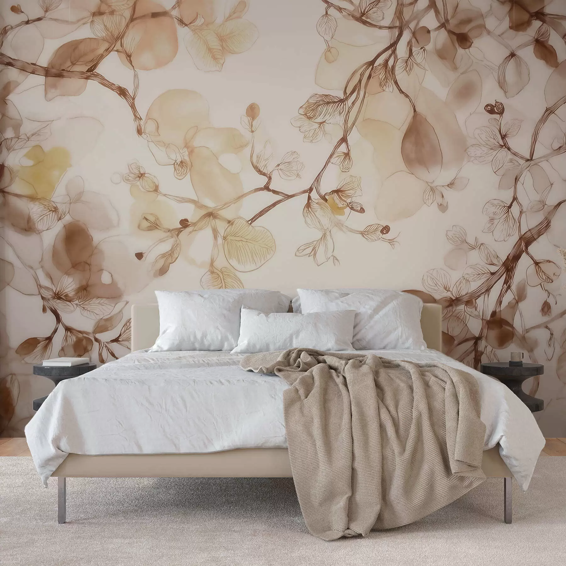 wall murals Airy hanging branches in beige tones in watercolor style w09795