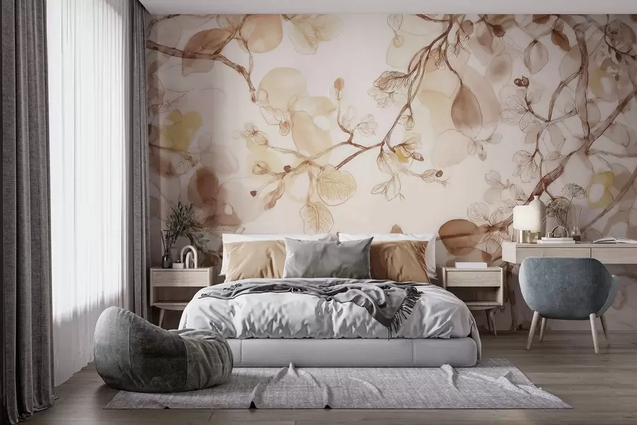 wall murals Airy hanging branches in beige tones in watercolor style w09795