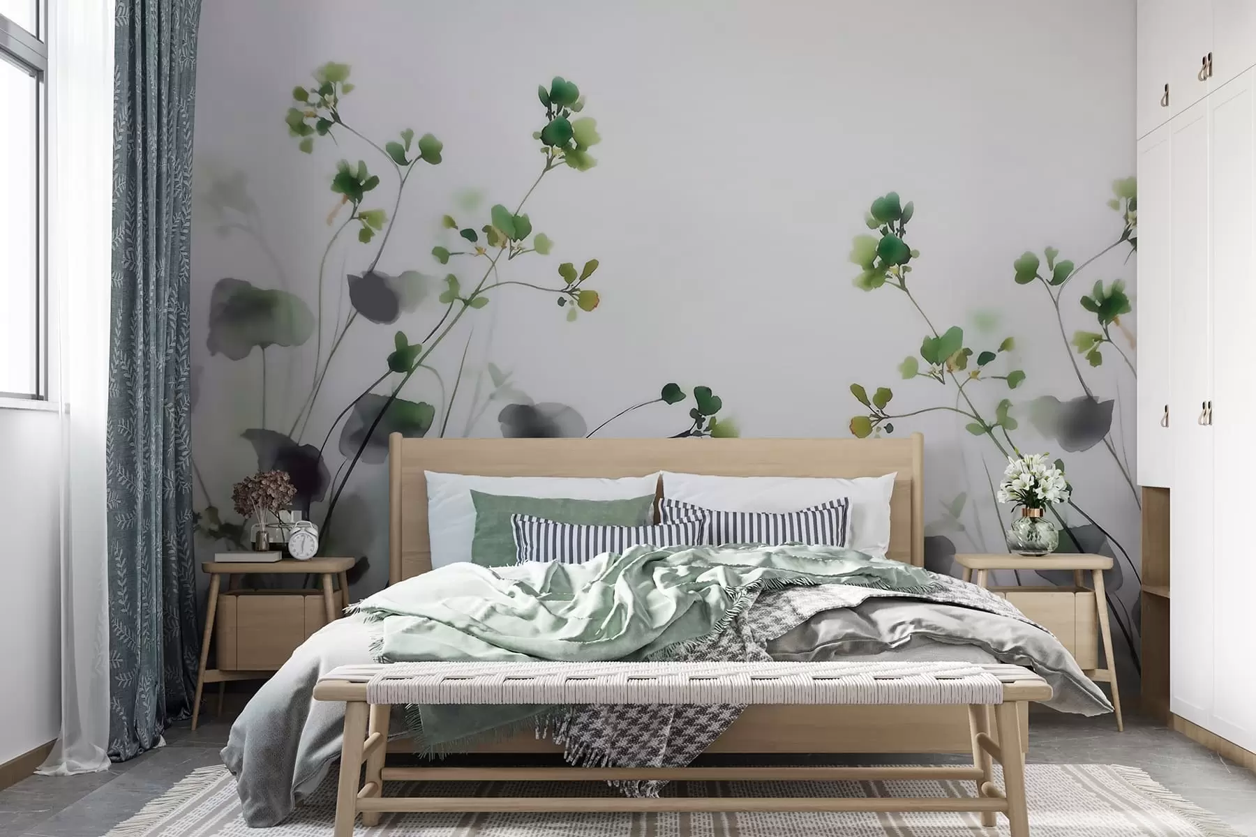 wall murals Delicate wildflowers and grass in watercolor style w09796