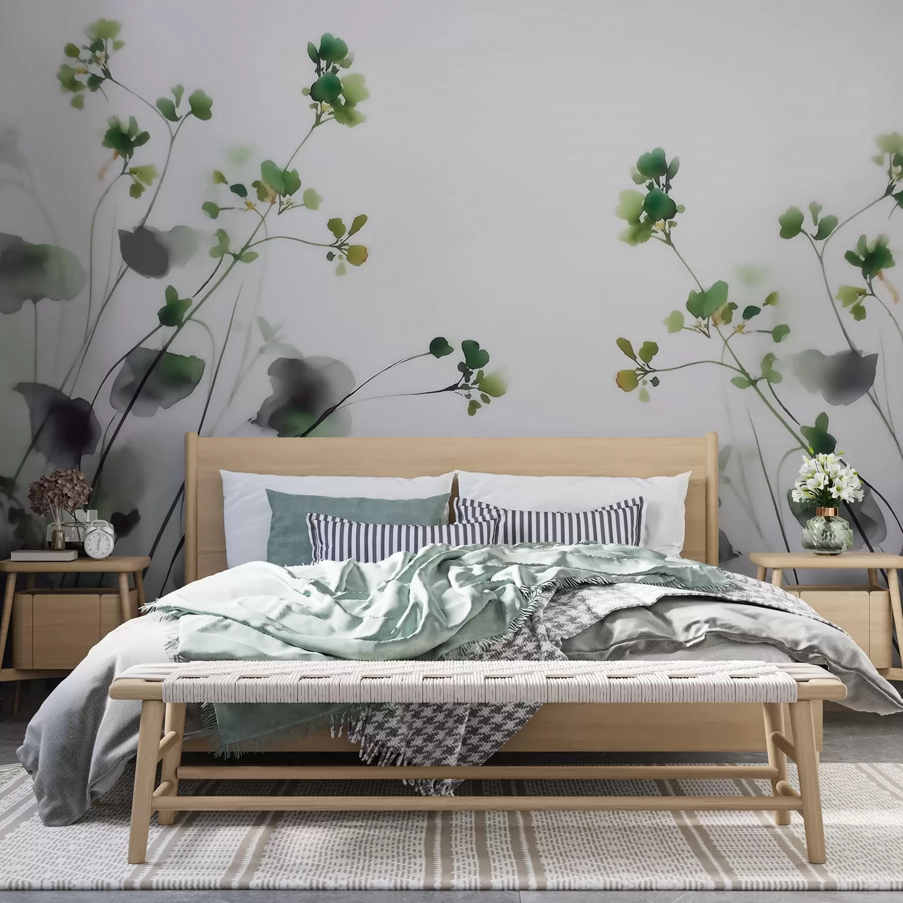 wall murals Delicate wildflowers and grass in watercolor style w09796