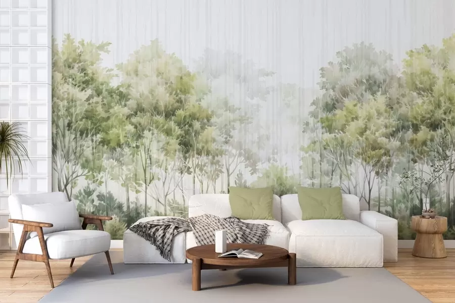wall murals Leafy forest and lines w05442